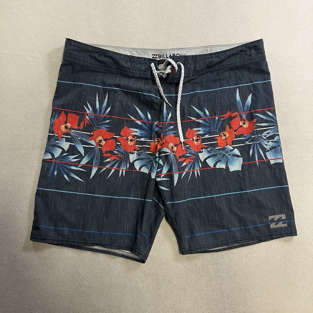 Billabong Board Shorts Men's Size 38 Blue Floral Striped Platinum X Recycler
